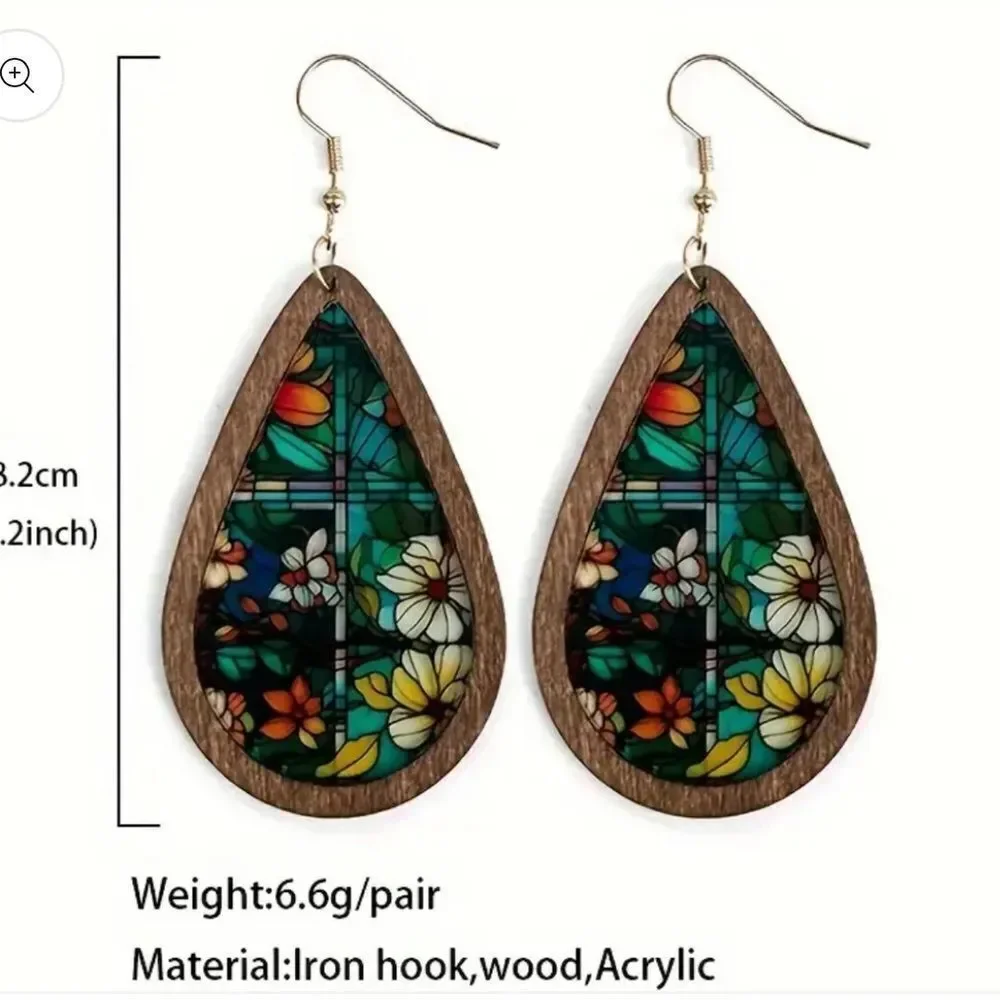 Bohemian Floral Teardrop Dangle Earrings Plant Enthusiast  Ethnic Style Jewelry